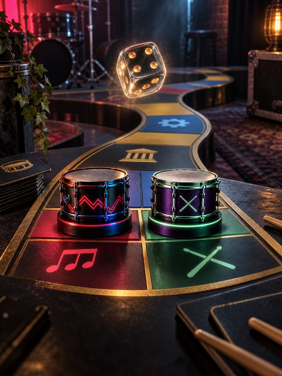 The Drum Trivia board game with dice and rhythm challenges