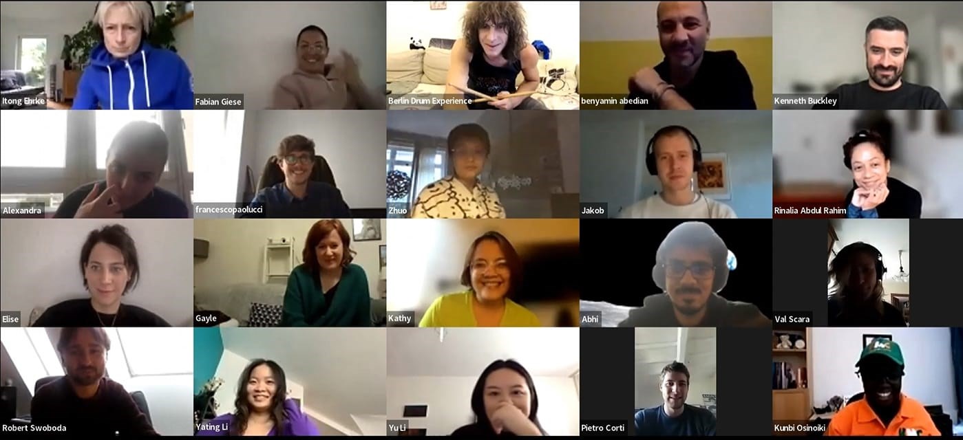 The BDE drumfamily meeting Kunbi in the original group video call