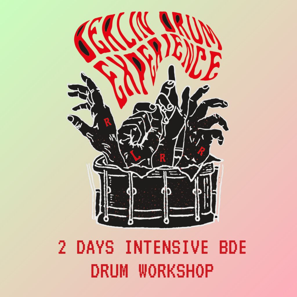 Original BDE two-day intensive drum workshop poster