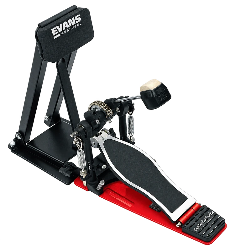 Evans RealFeel foot-practice pad connected to a bass drum pedal